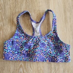 Mightly organic cotton sports bra purple teal leopard print size 10.